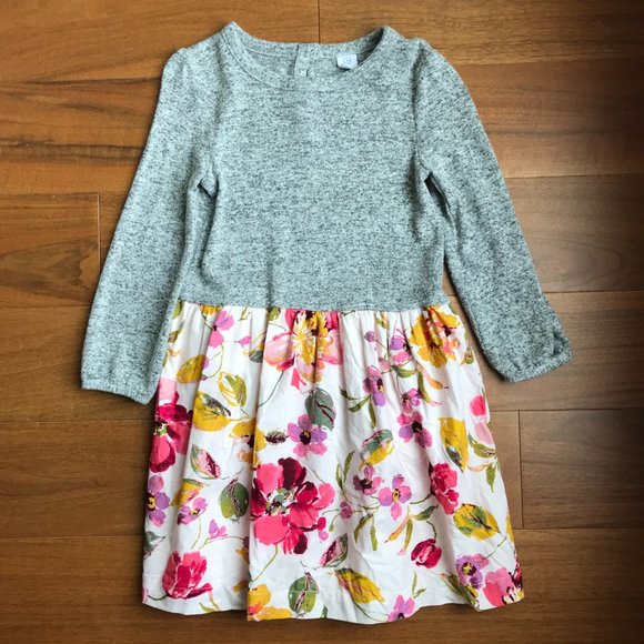 GAP | WORN ONCE! Girls Gray & Floral Print Dress - Picture 1 of 7
